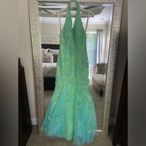 • JOVANI • mermaid halter dress with sequined overlay